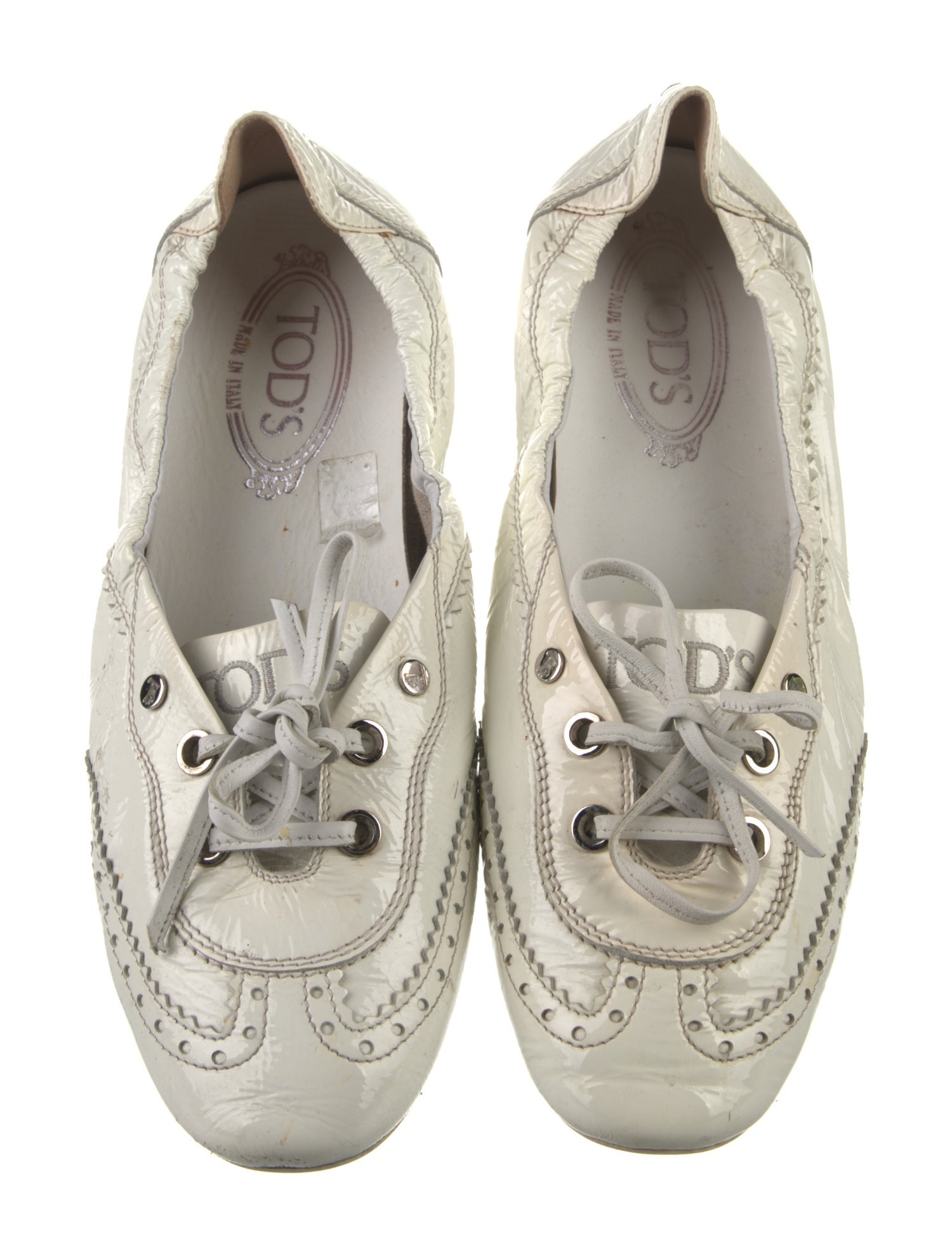 Tod's Patent Leather Embroidered Accent Ballet Flats